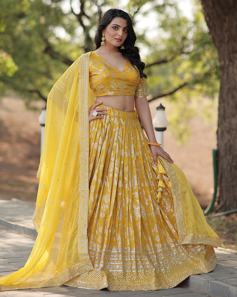 Yellow Color Designer Pure Dyable Viscose Jacquard Lehenga Choli