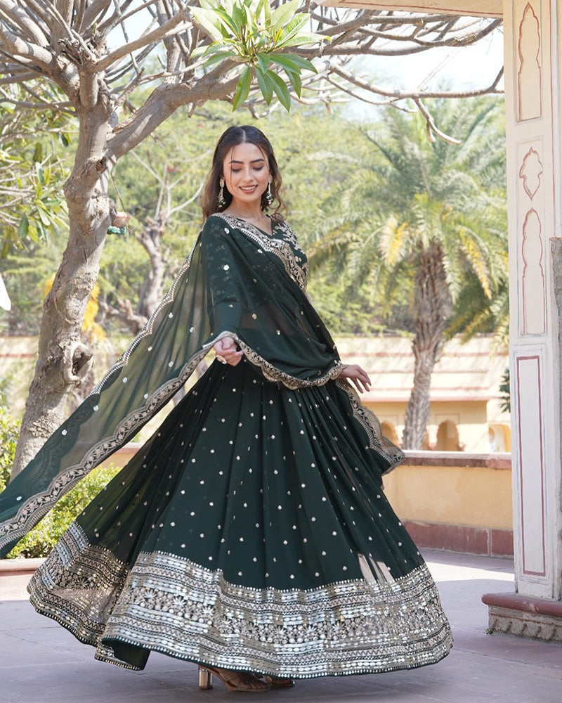 Wedding Wear Green Color Georgette Embroidery Lehenga Choli