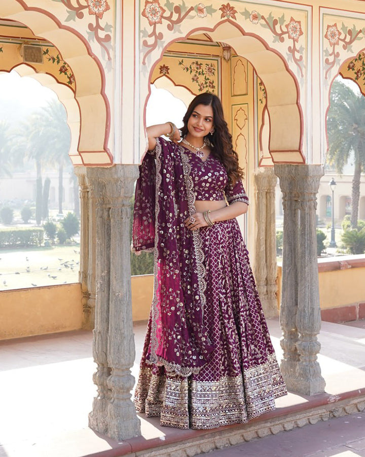 Beautiful Wine Color Pure Viscose Jacquard Lehenga Choli