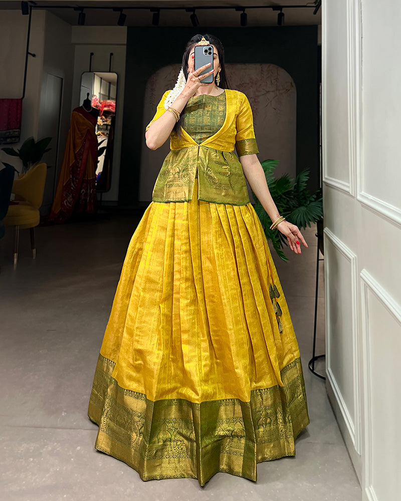 Western Design Yellow Color Kanjivaram Lehenga Choli