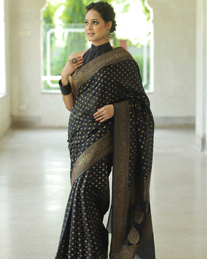 Designer Black Color Jacquard Banarasi Silk Saree