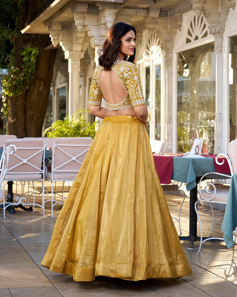 Haldi Special Mustard Color Goldie Silk Lehenga Choli