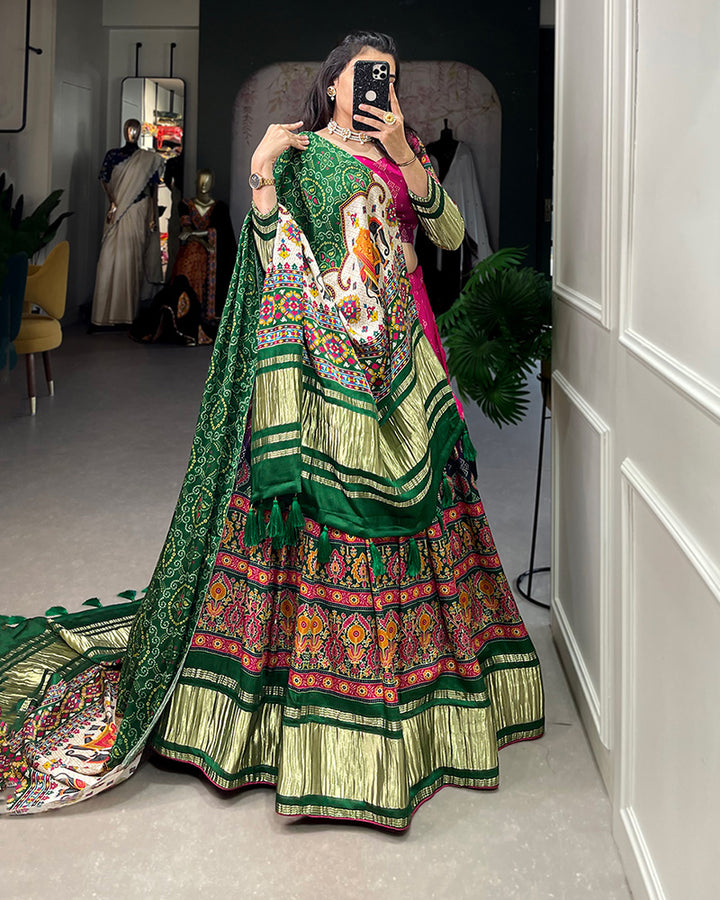 Green Color With Lagdi Patta Gaji Silk Lehenga Choli