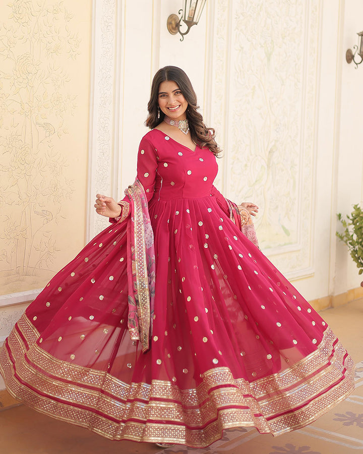 Beautiful Rani Pink Color Sequence Embroidered Anarkali Gown