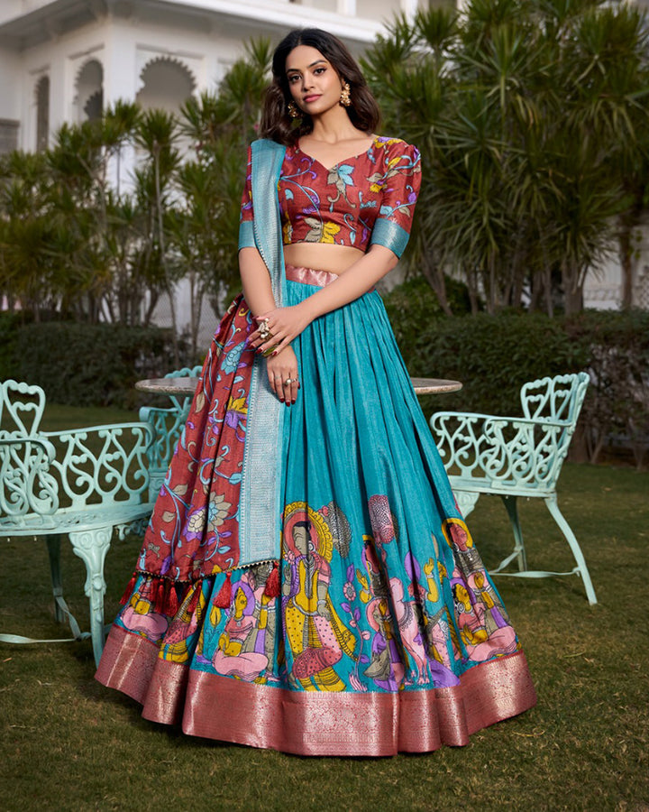 Designer Firozi Color Dola Silk Lehenga Choli