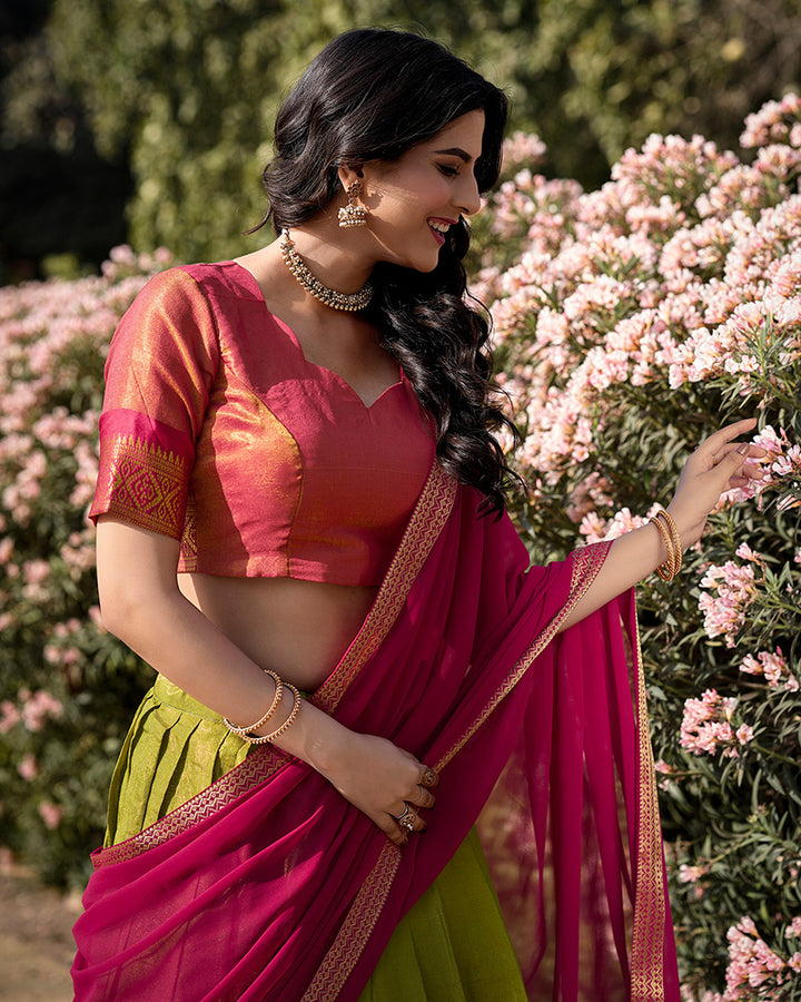 Designer Pista Color Kanchipuram Silk Lehenga Choli