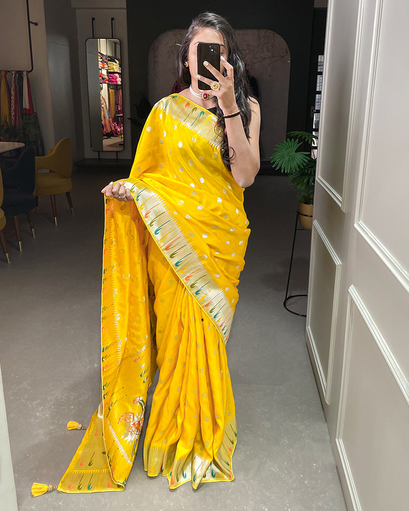 Designer Yellow color Pure Viscose Saree