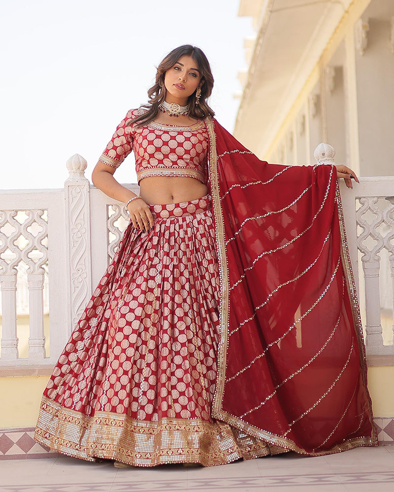 Red Color Designer Pure Dyable Viscose Jacquard Lehenga Choli