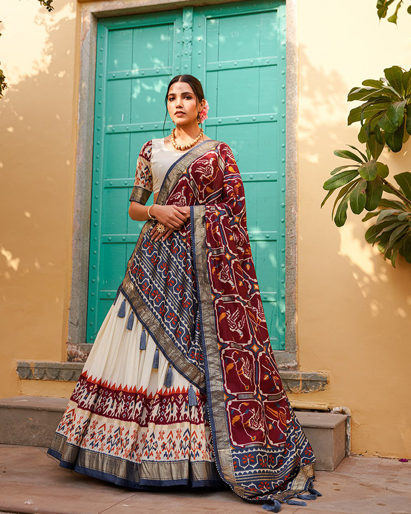 Amazing Maroon Color Patola Printed Tussar Silk Lehenga Choli