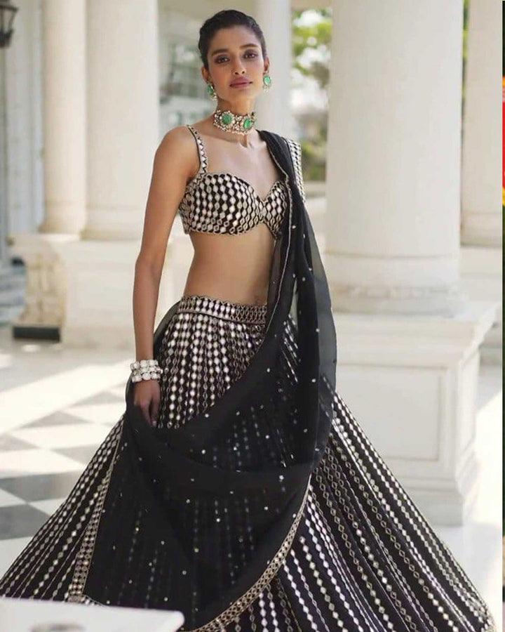 Black Color Organza Silk Embroidery Lehenga Choli