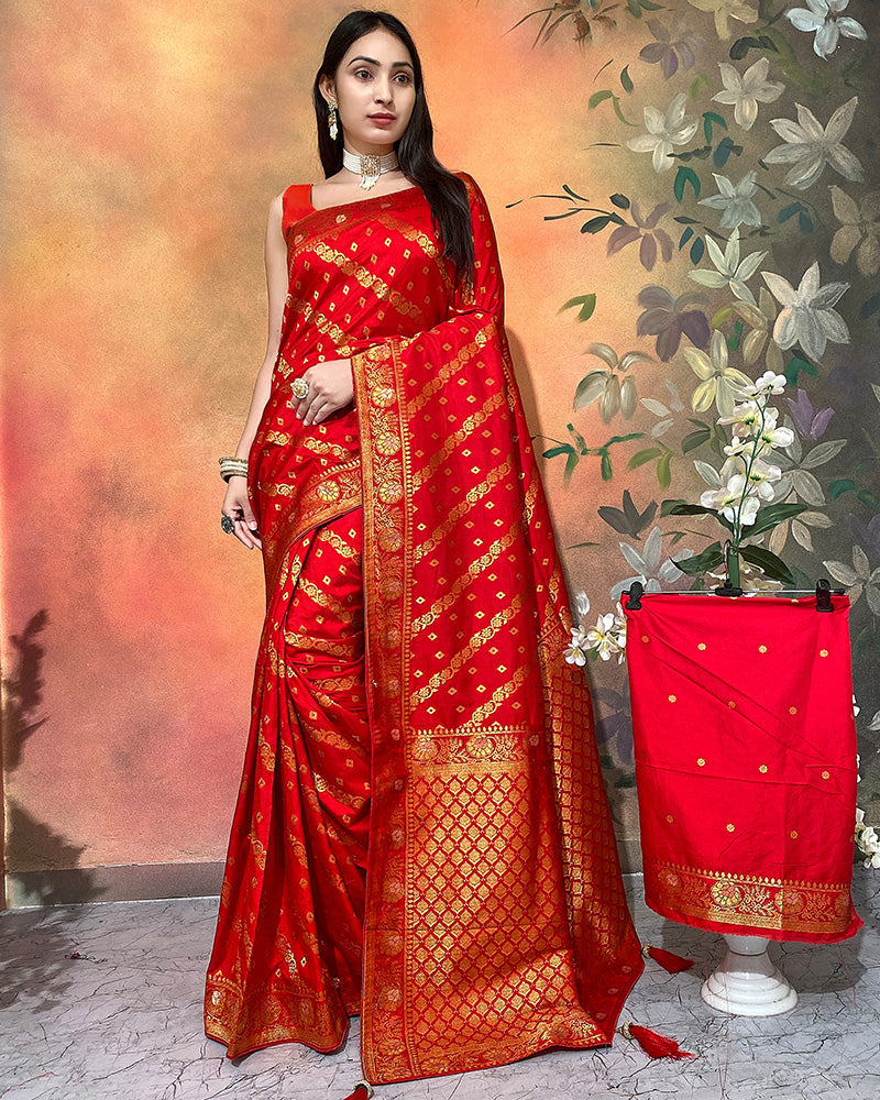 Designer Red Color Dolla Silk Saree