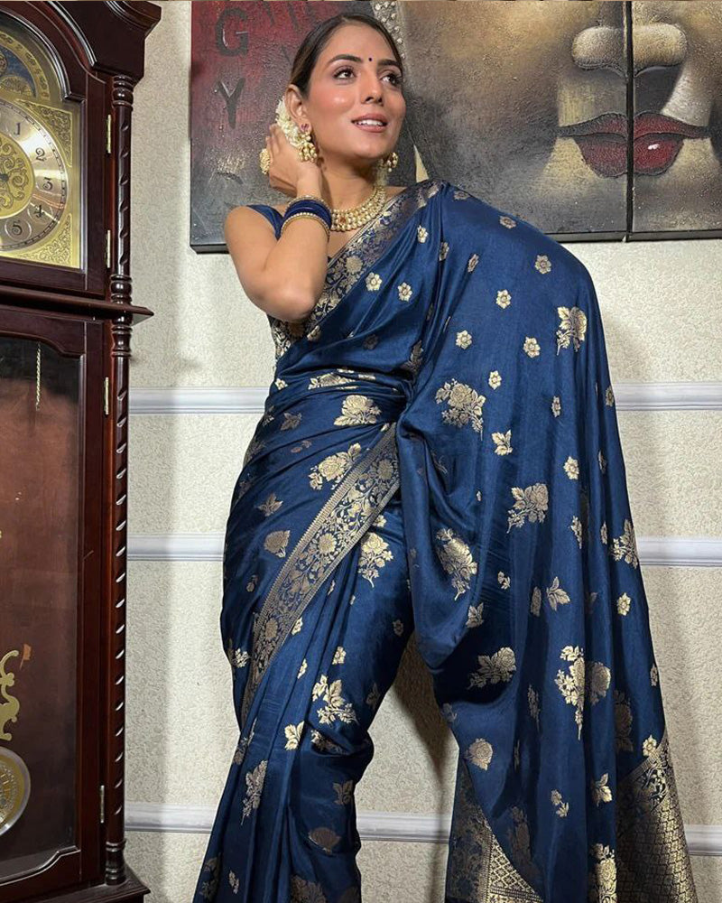 Designer Royal Blue Color Banarasi Soft Silk Saree