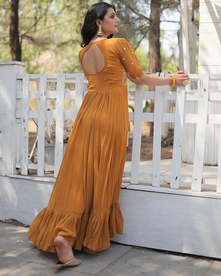 Mustard Yellow  Designer Georgette Long Gown