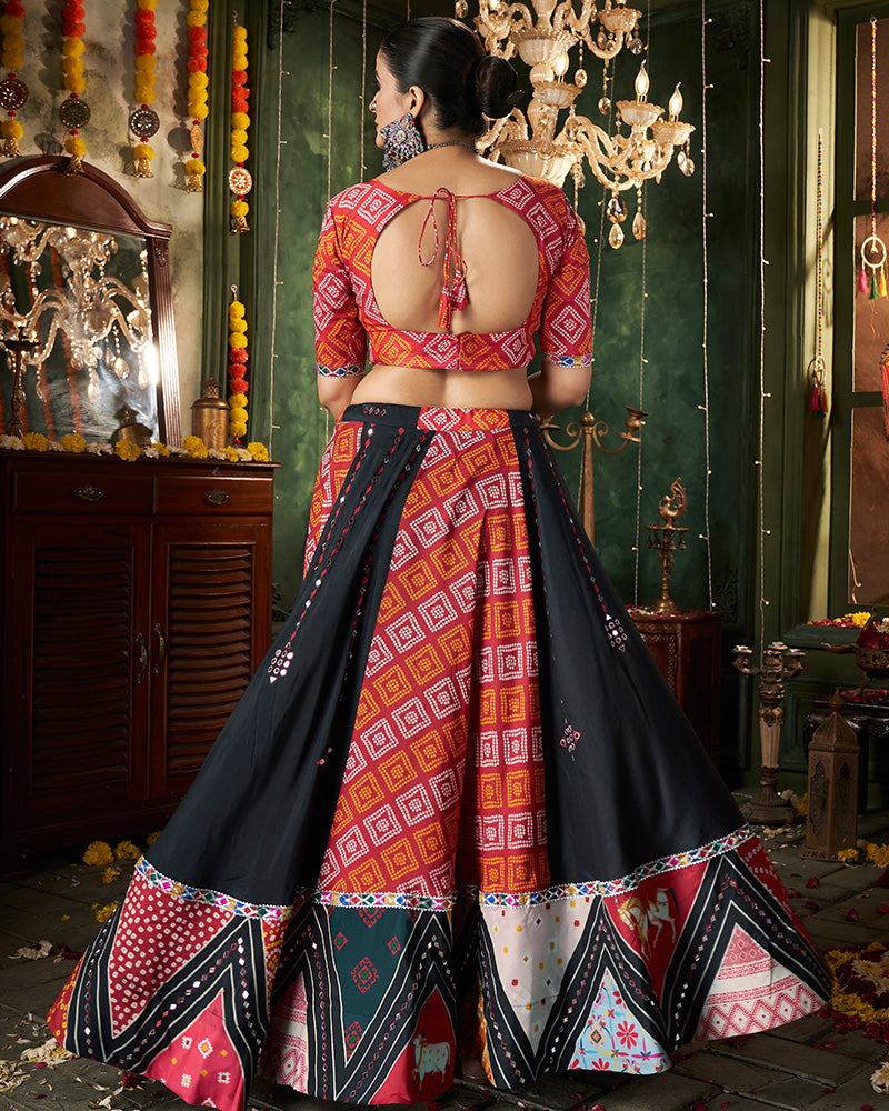 Black Color Maslin Cotton Fully Stitched Navratri Lehenga Choli