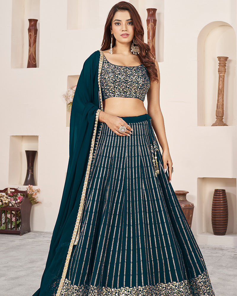 Geen Color Georgette Embroidery Lehenga Choli