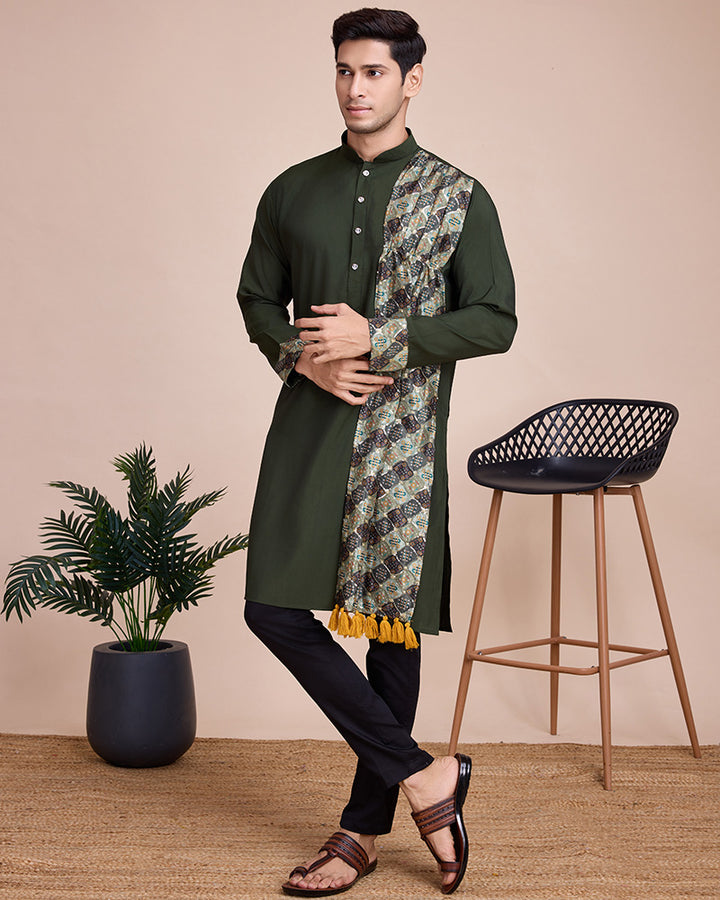 Green Color silk Men's Kurta With Dupatta