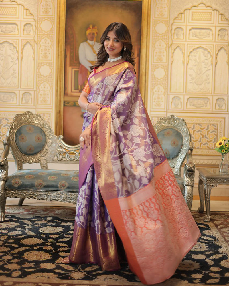 Designer Kanjivaram Silk Purple Color Saree