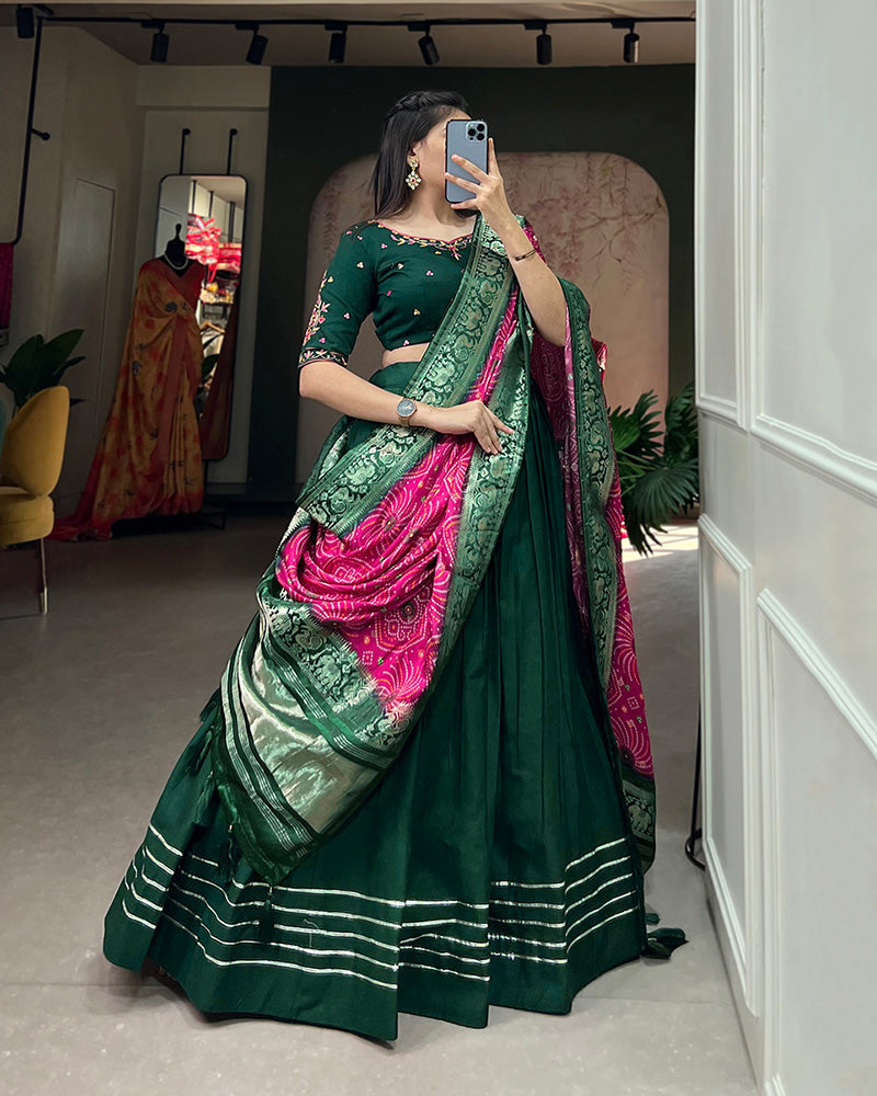 Green Color Pure Cotton Lehenga Choli