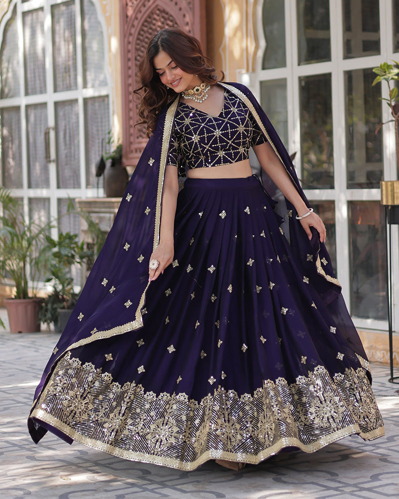 Dark Purple Color Rangoli Silk Sequence And Embroidered Lehenga Choli