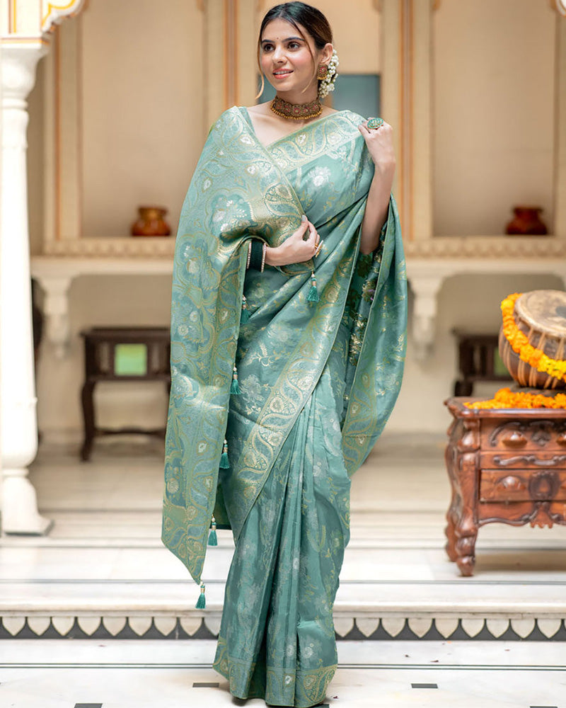 Designer Sky Color Jacquard Weaving Banarasi Silk Saree