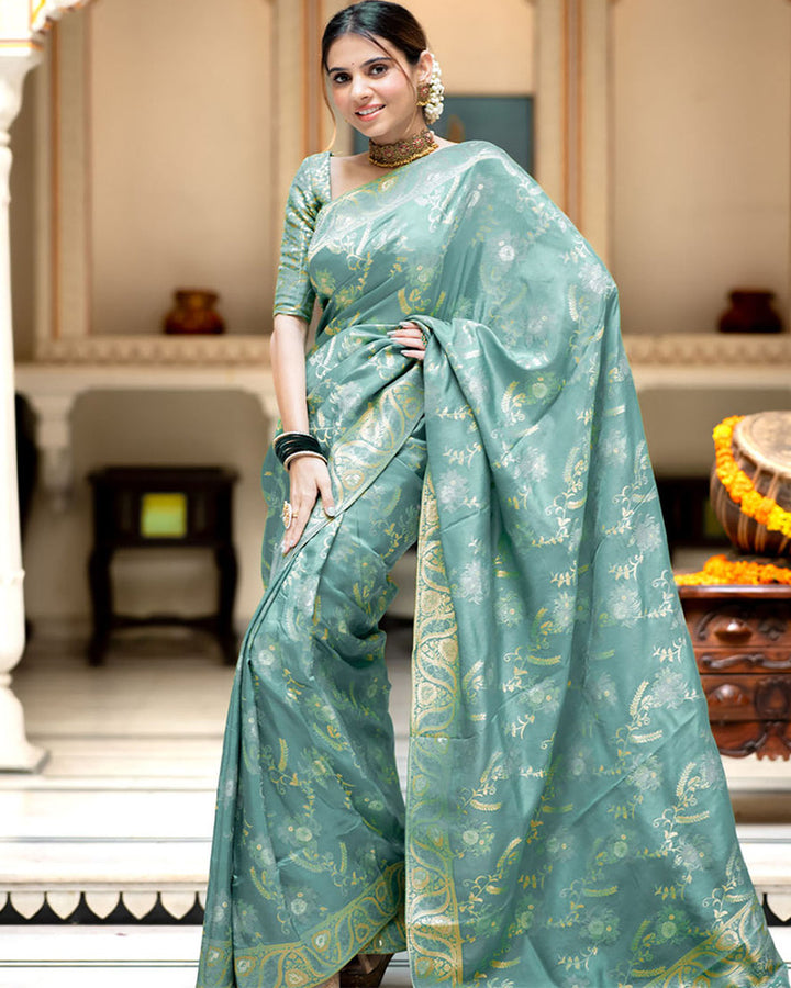 Designer Sky Color Jacquard Weaving Banarasi Silk Saree