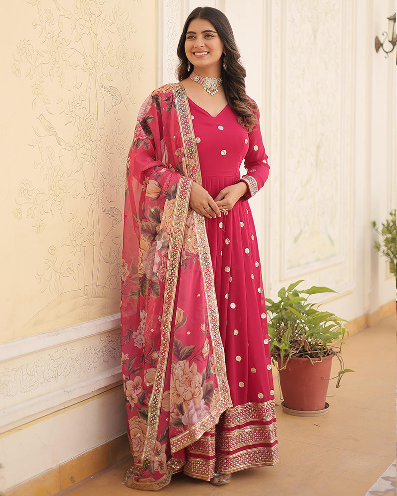 Beautiful Rani Pink Color Sequence Embroidered Anarkali Gown