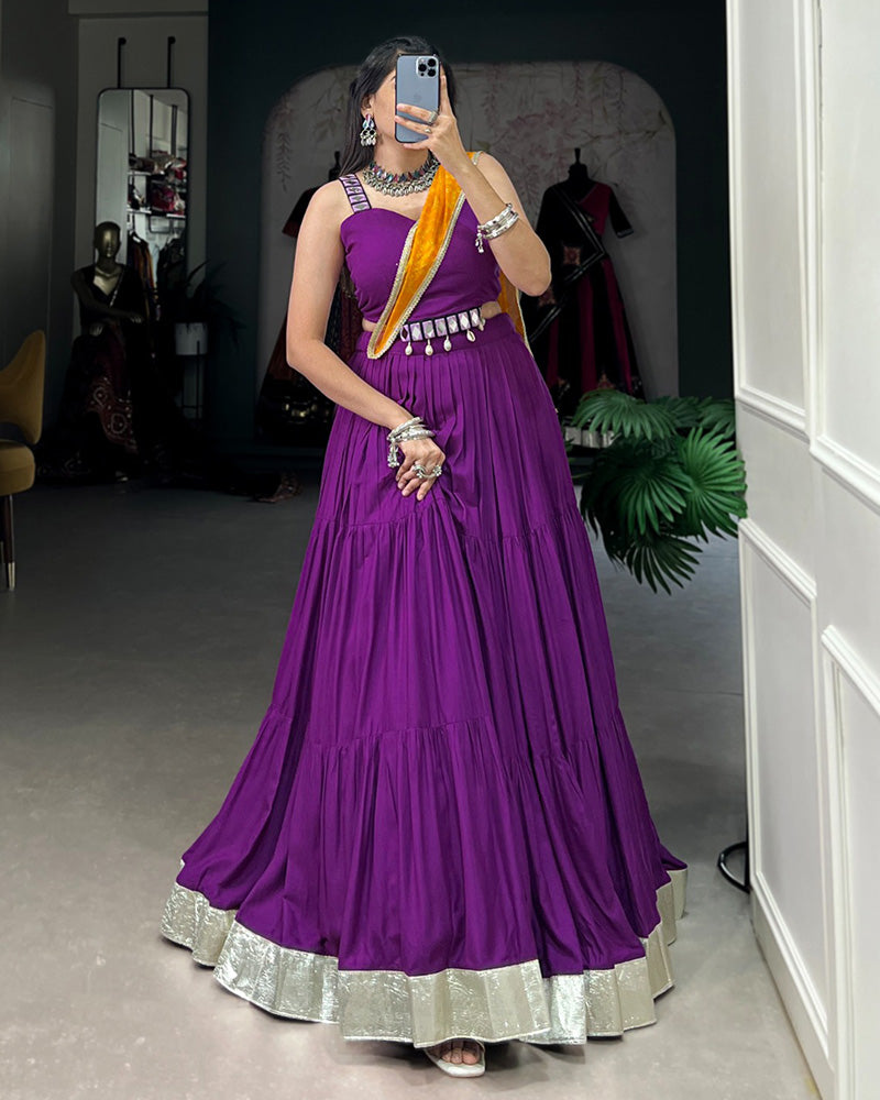 Navratri Wear Purple Color Rayon Ruffle Style Lehenga Choli