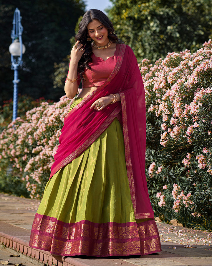 Designer Pista Color Kanchipuram Silk Lehenga Choli