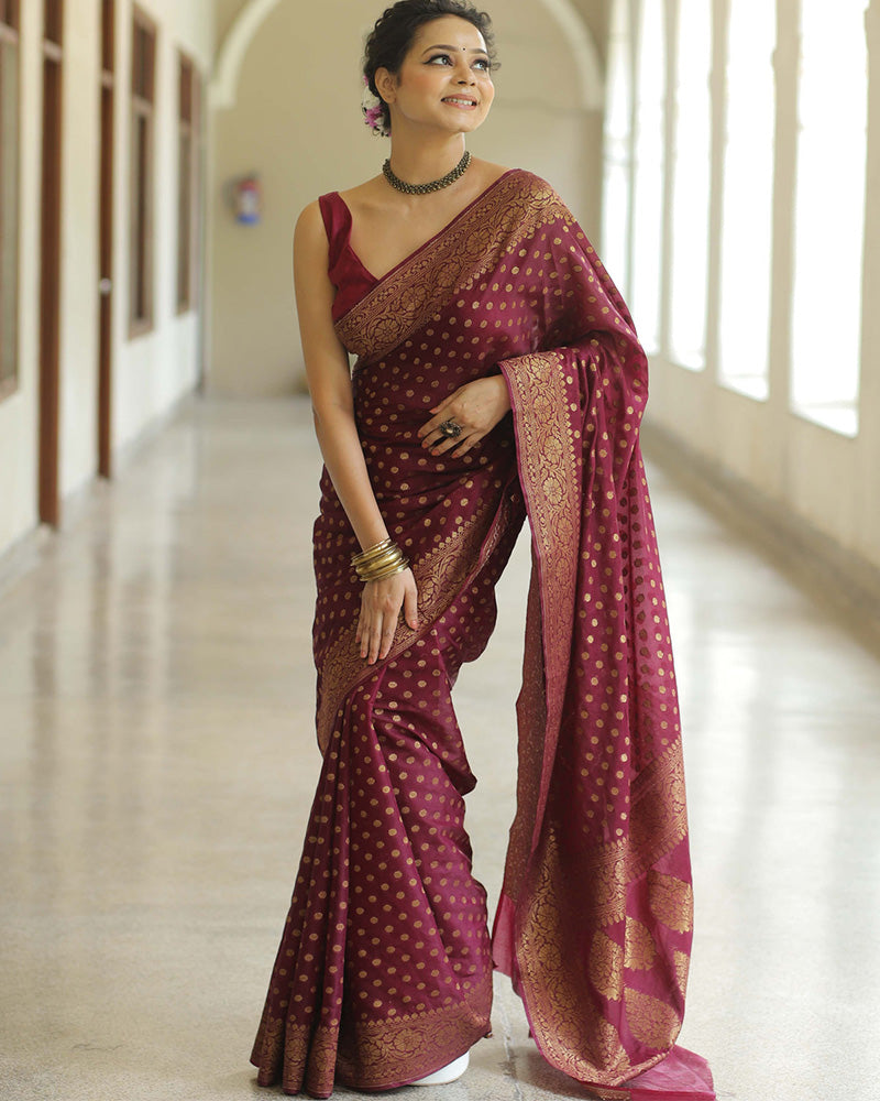 Designer Maroon Color Jacquard Banarasi Silk Saree