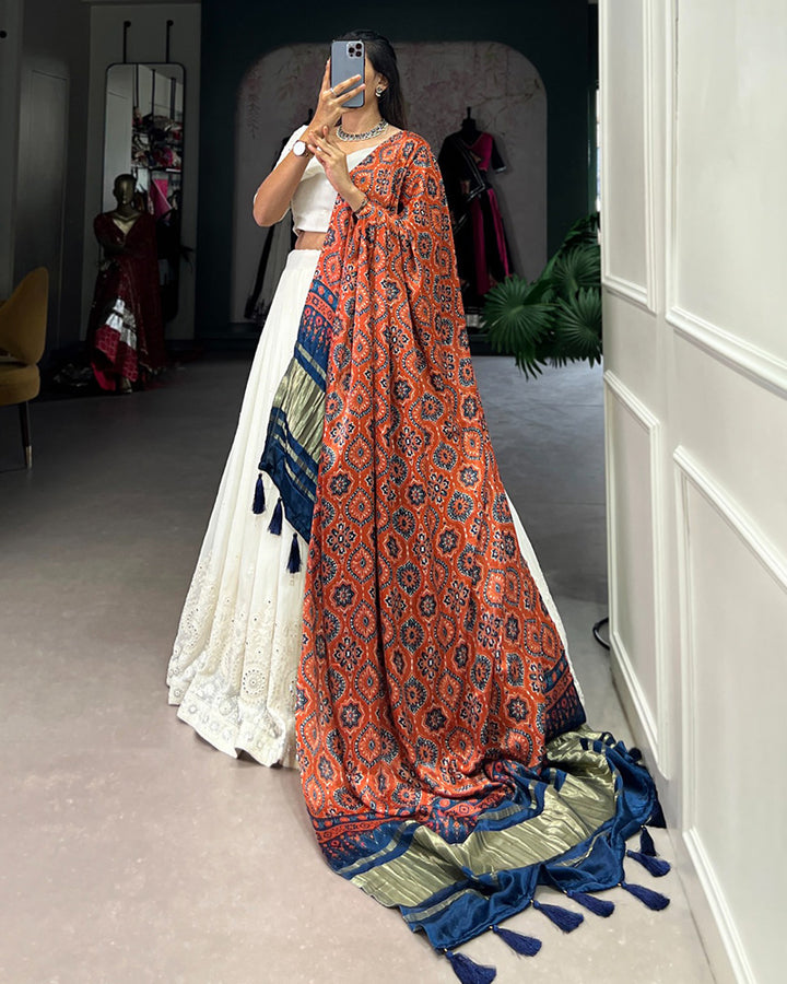 Designer Off-White Lucknowi Work Georgette Lehenga Choli