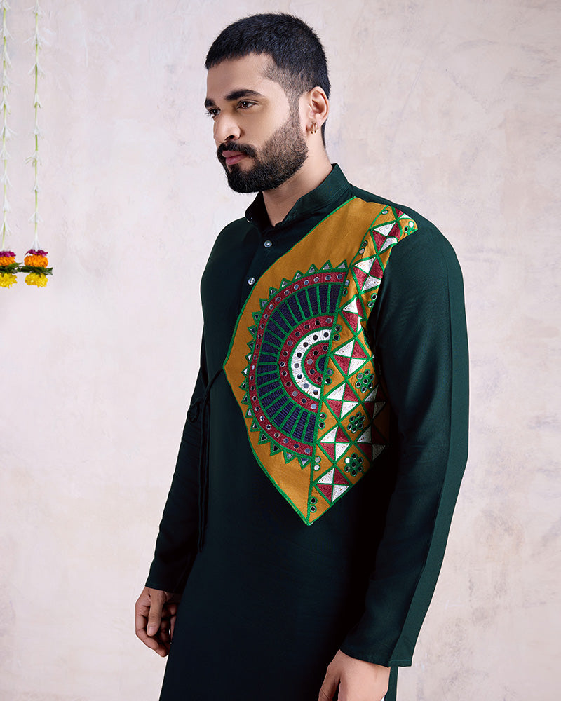 Green Color Rayon Embroidered Men's Kurta