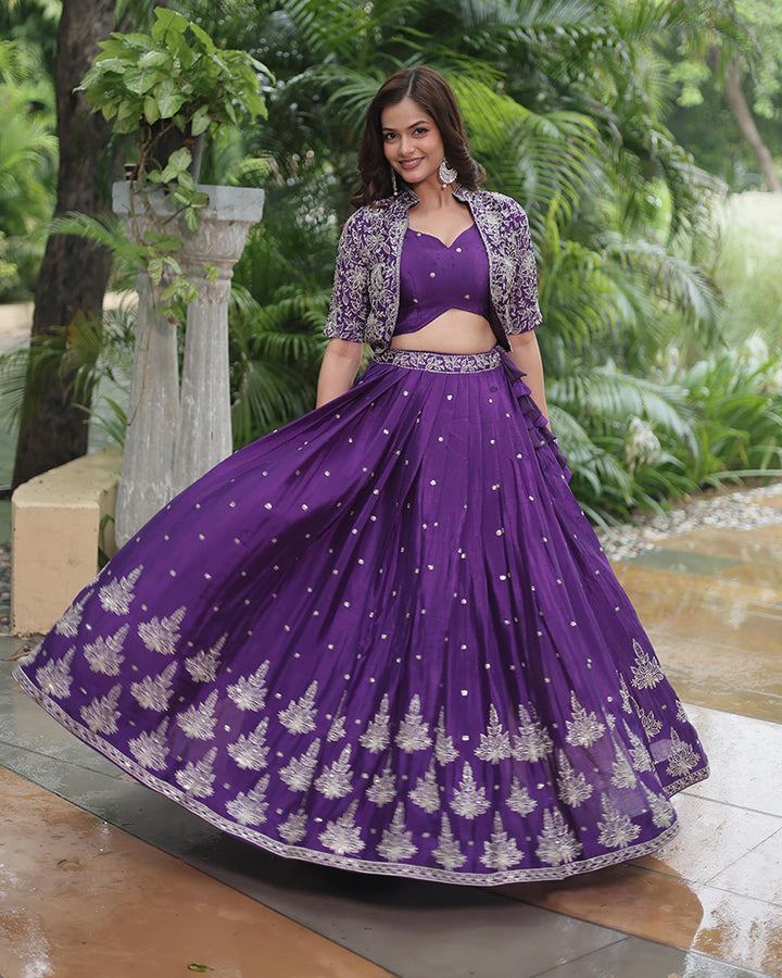 Dark Purple Color Pure Chinon Embroidered Lehenga Choli