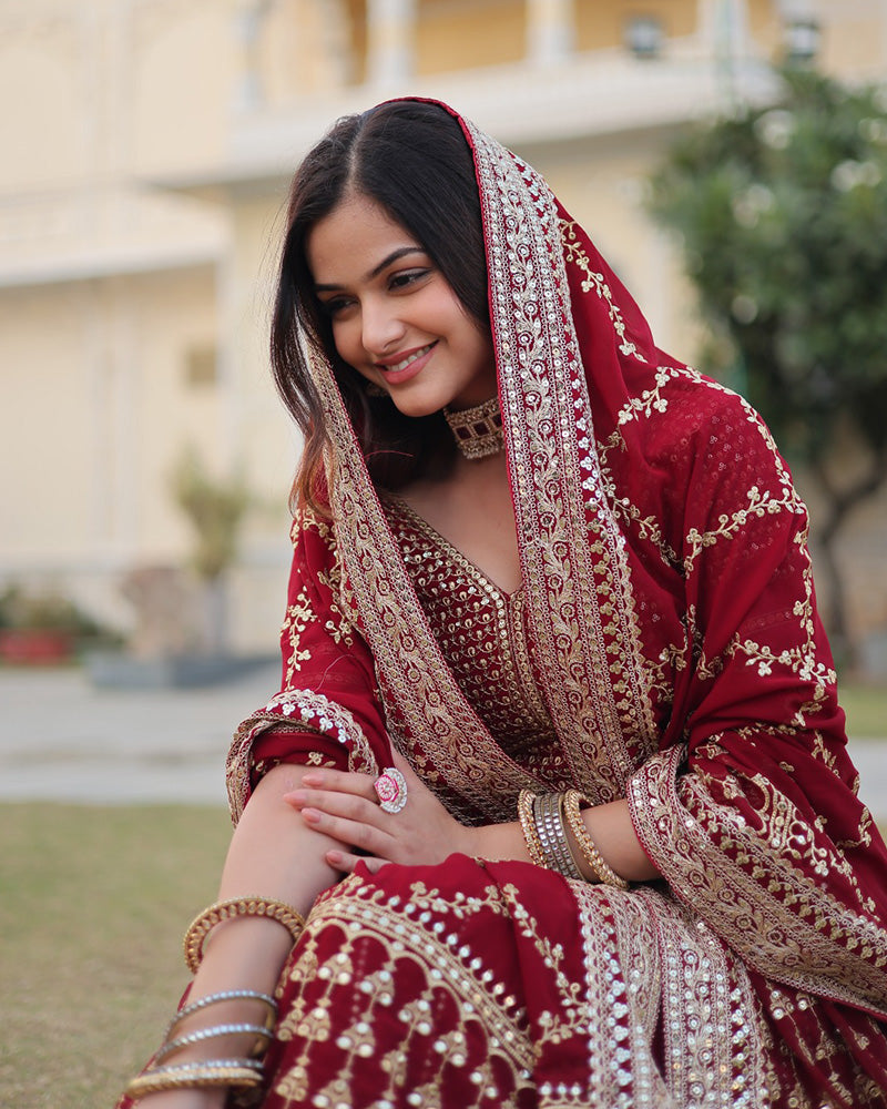 Designer Maroon Color Blooming Lehenga Choli With Beautiful Dupatta