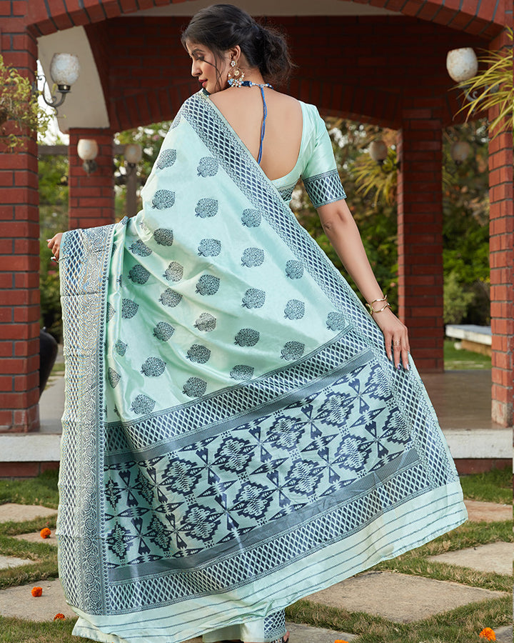 Beautiful Turquoise Blue Color Banarasi Weaving  Silk Saree