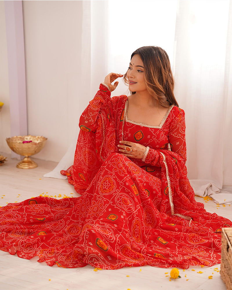 Red Color Soft Chiffon Anarkali Gown With Dupatta