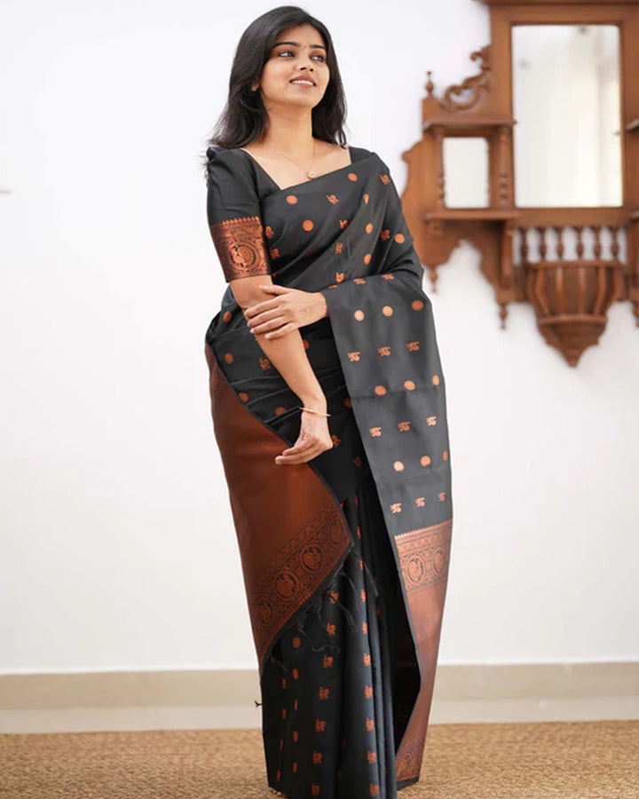 Designer Black Color Jacquard Banarasi Silk Saree