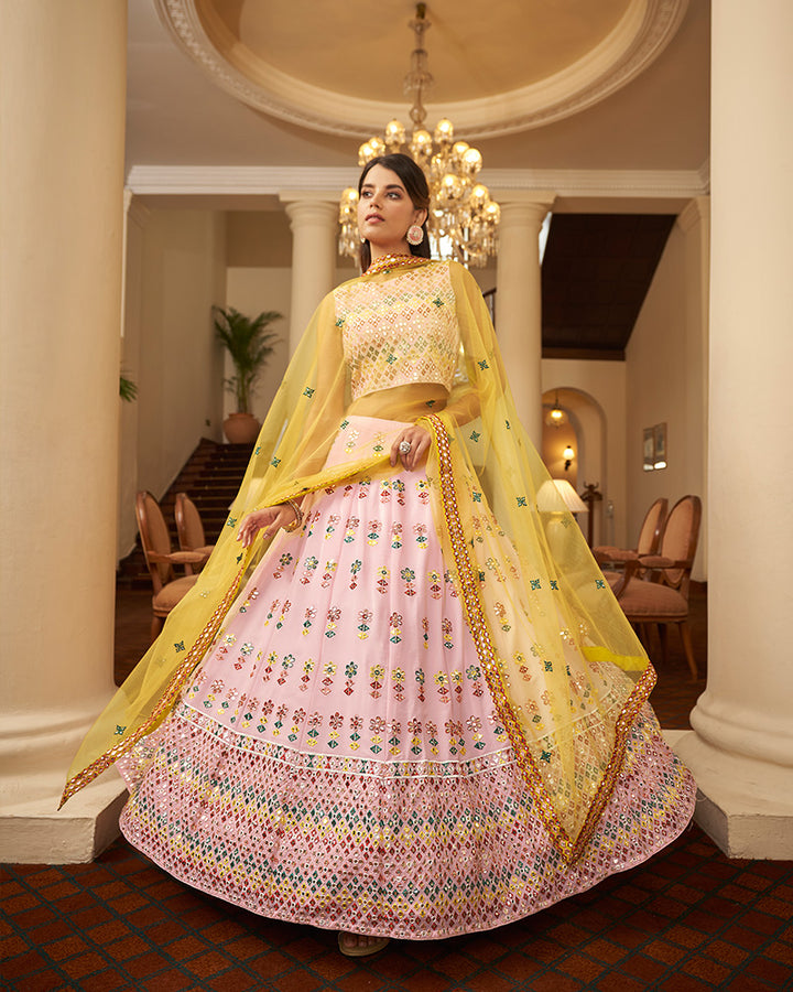 Baby Pink Color Sequence Georgette Lehenga Choli