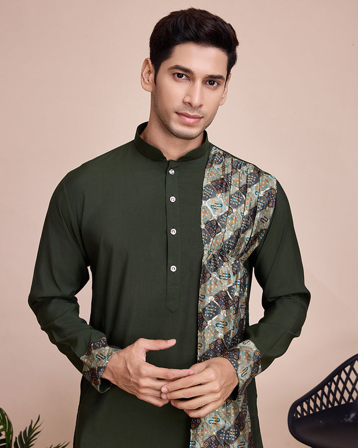 Green Color silk Men's Kurta With Dupatta