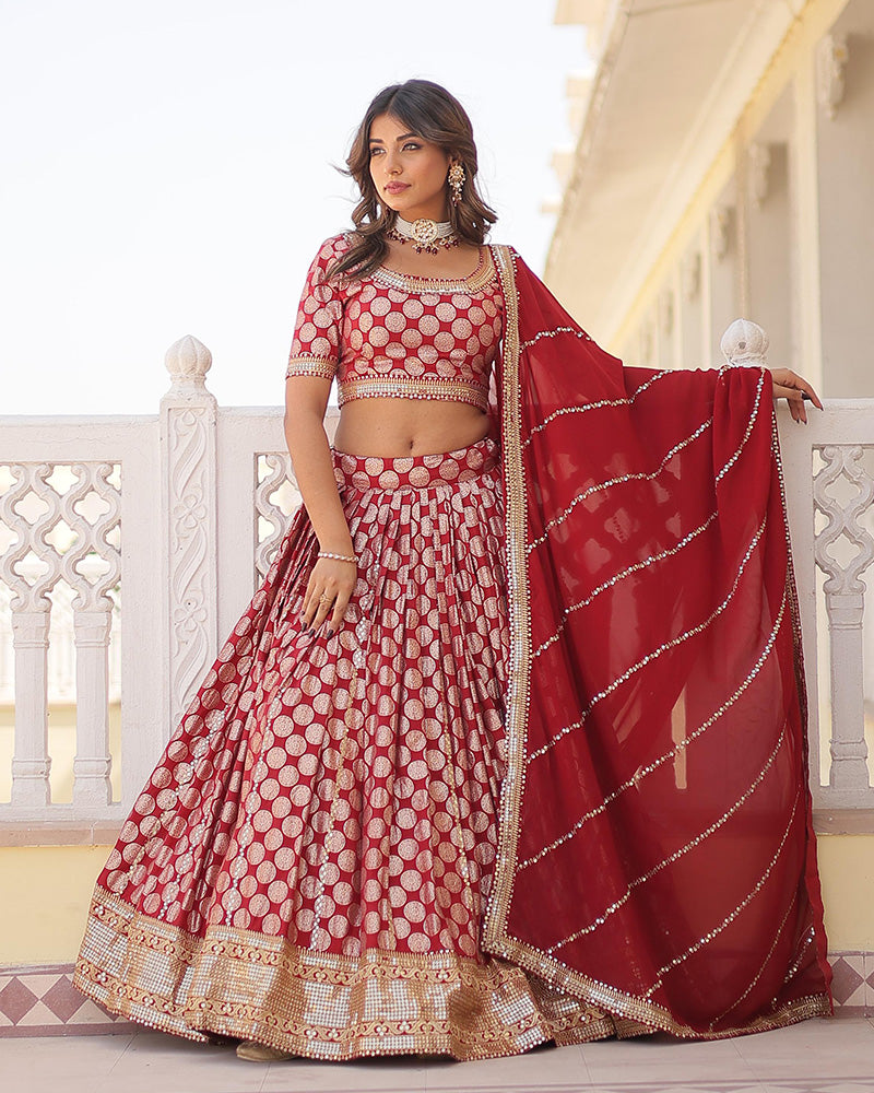 Red Color Designer Pure Dyable Viscose Jacquard Lehenga Choli