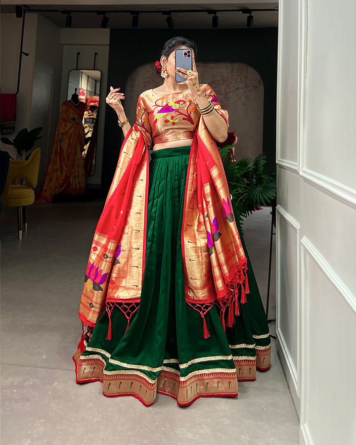 Green Color Vichitra Silk Paithani Lehenga Choli