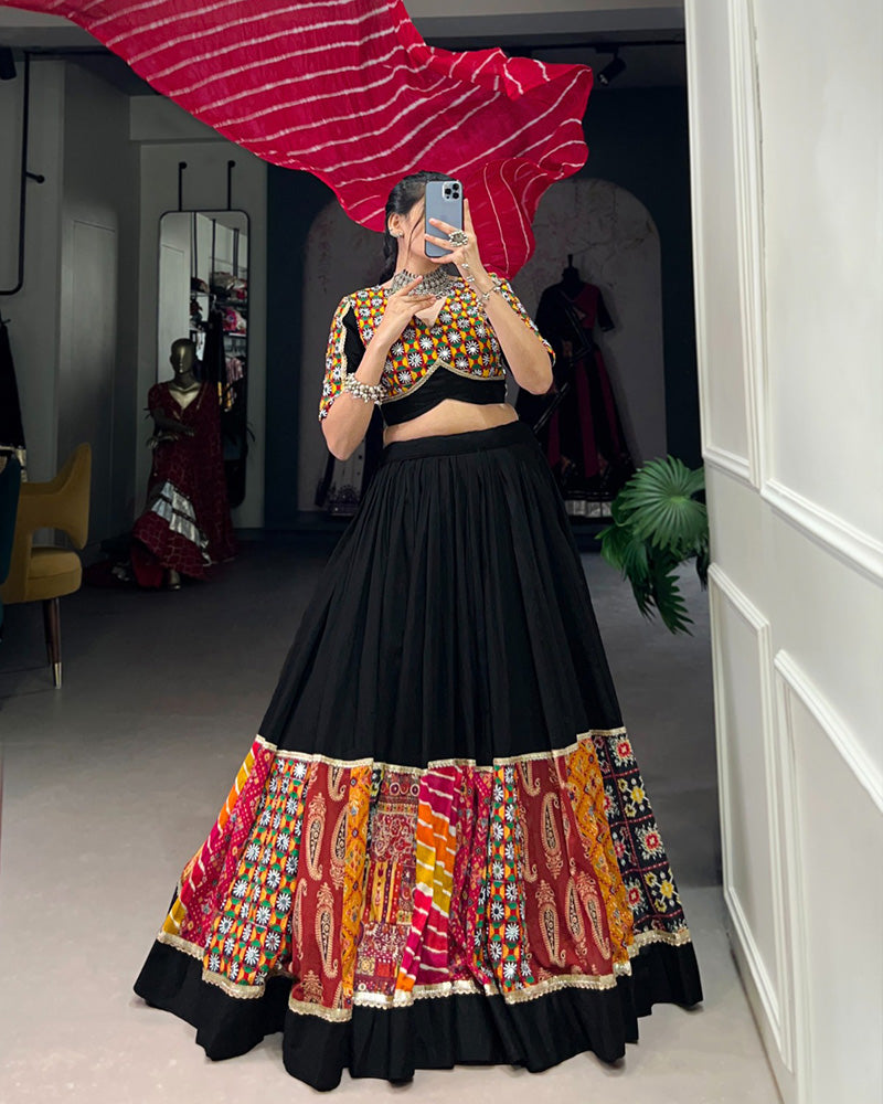 Black Multi Color Rayon Real Mirror Work Navratri Lehenga Choli