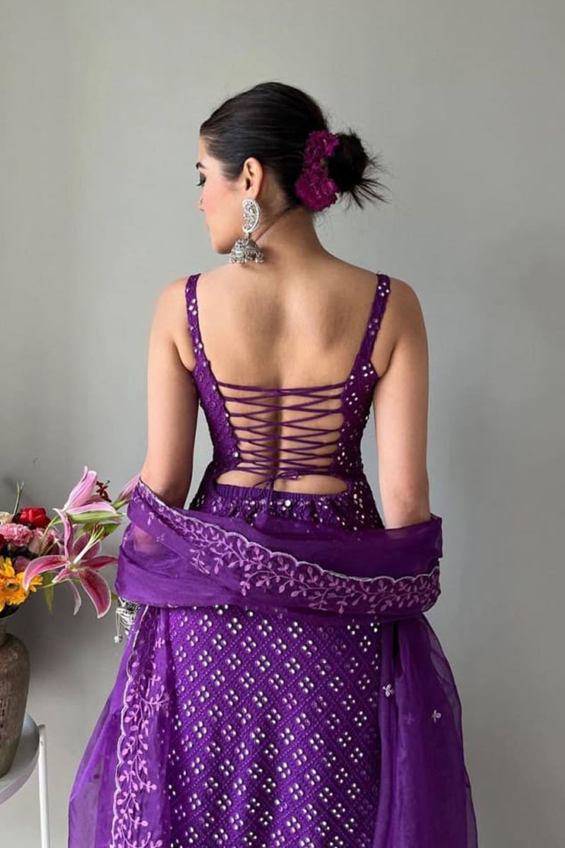 Purple Sequence Work Three Piece Sharara Suit