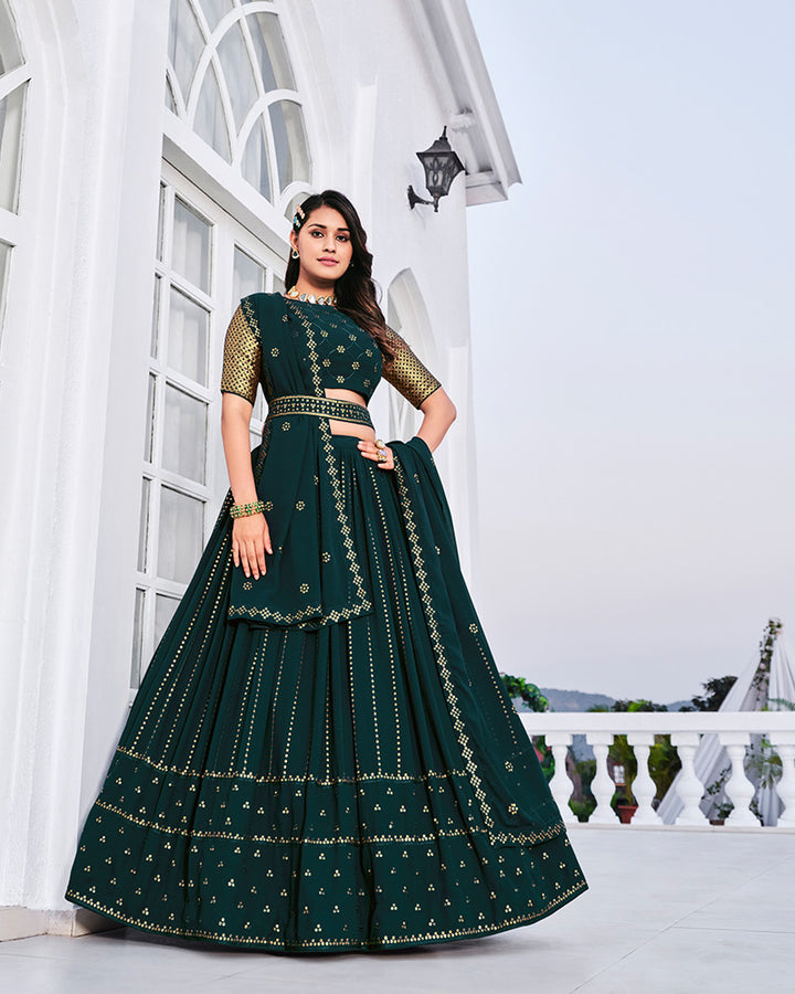 Teel Green Color Georgette Designer Lehenga Choli