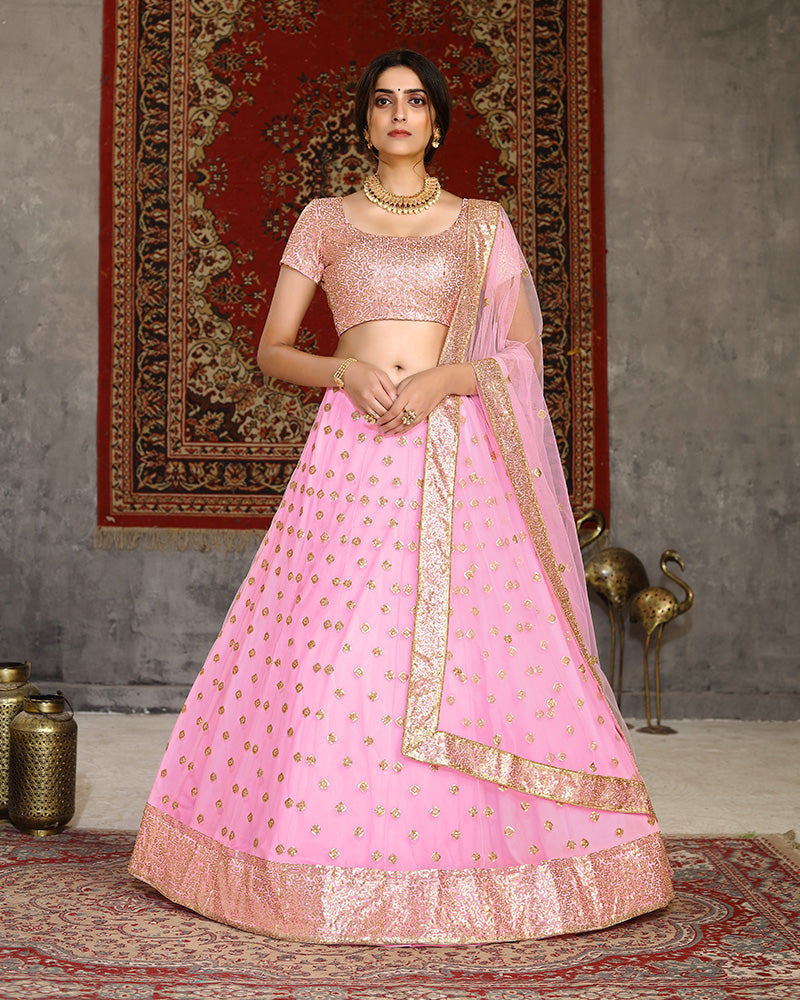 Baby Pink Color Sequence Embroiderd Net Lehenga Choli