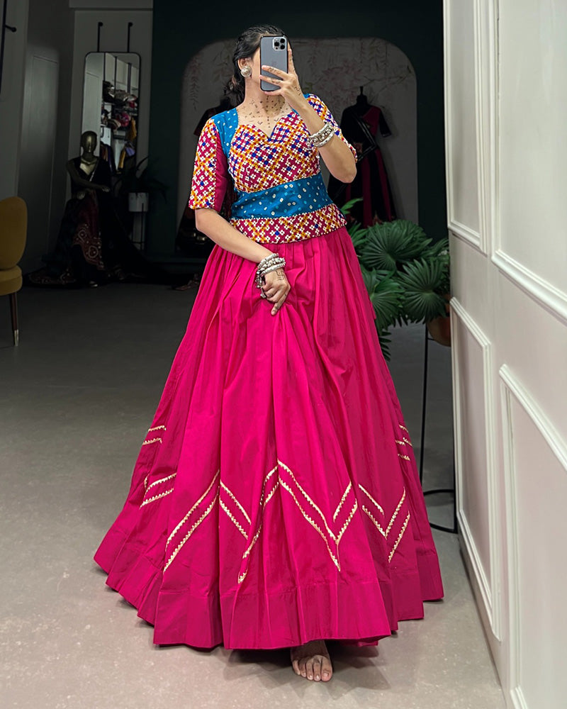 Navratri Wear Pink Color Cotton Lehenga Choli