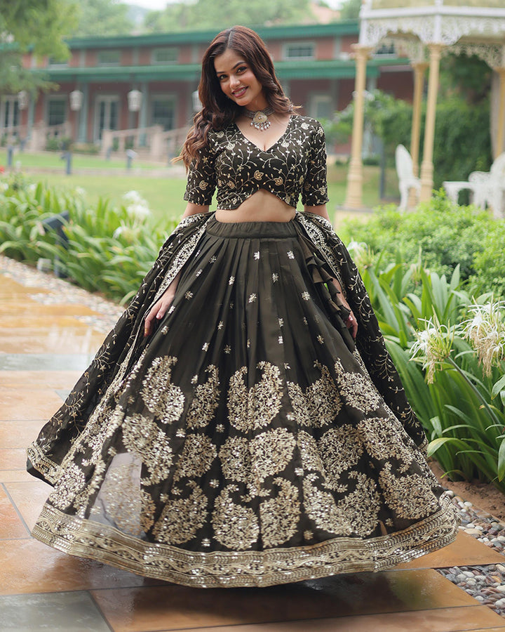 Black Color Rangoli Silk Sequence And Embroidered Lehenga Choli