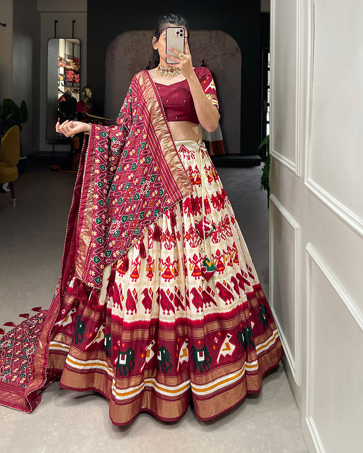 Off White Color Floral And Patola Print Lehenga Choli