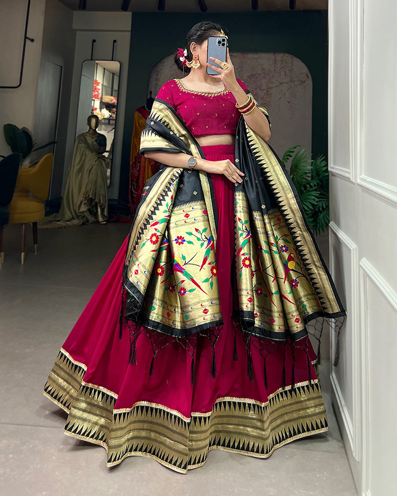 Rani Pink Color Vichitra Silk Paithani Lehenga Choli