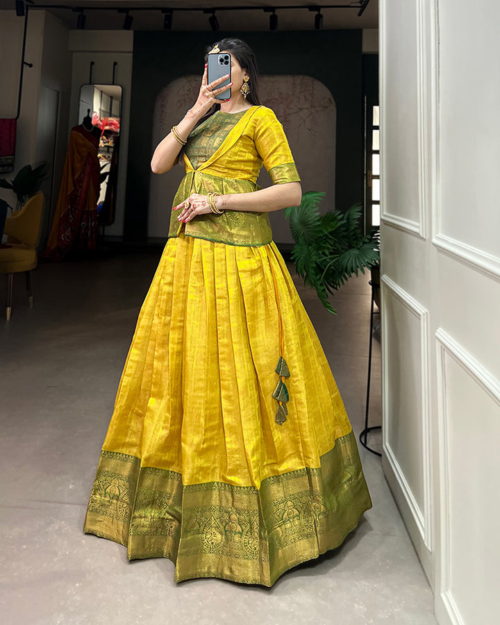 Western Design Yellow Color Kanjivaram Lehenga Choli