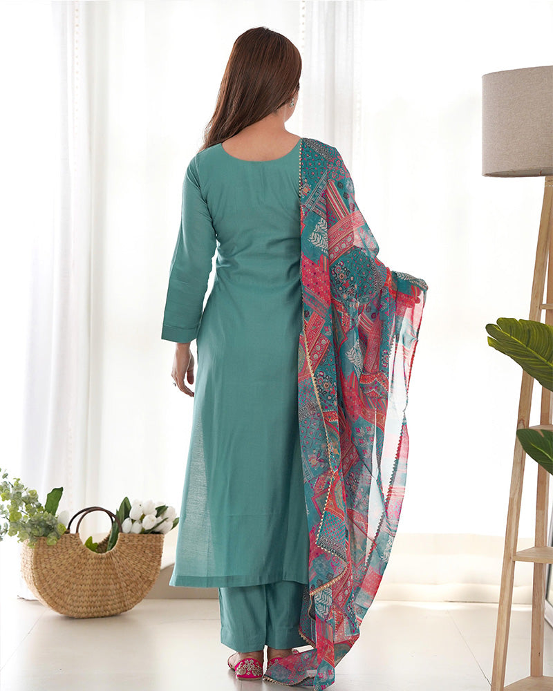 Sea Green Color Viscose Three Piece Salwar Suit